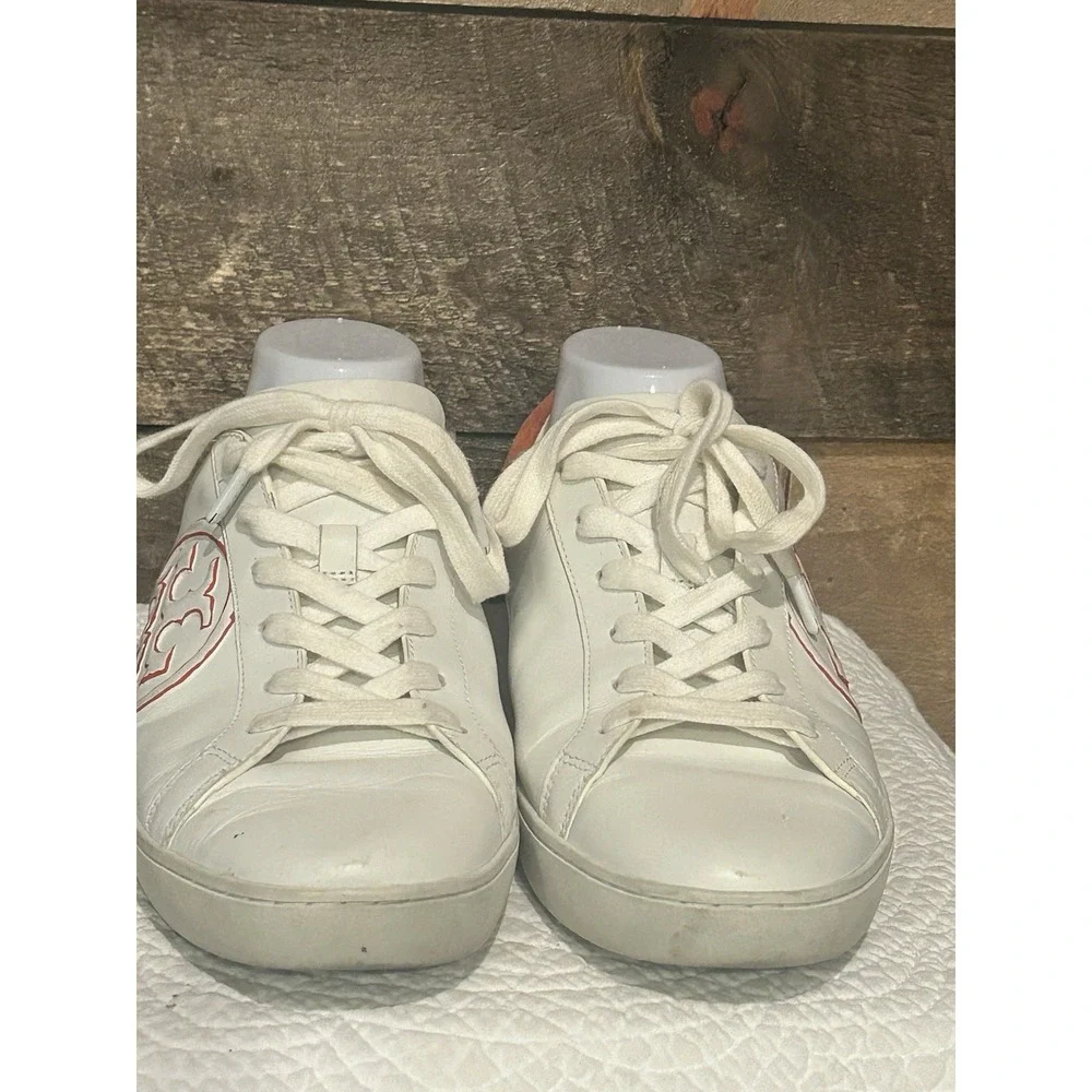 Tory Burch T-Logo White Leather Trim Suede Sneaker‎ 60847 Women's Size 10M